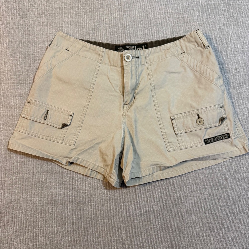 LEI Vintage Y2K Cargo Shorts Size 7 Tan Khaki Ripstop Cotton Utility Gorpcore
